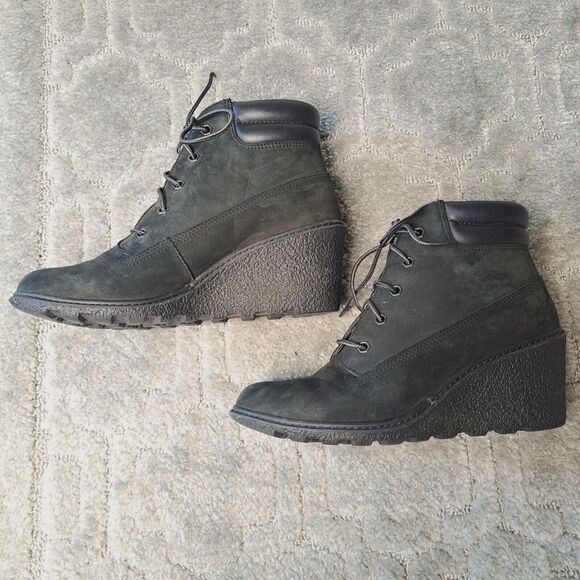 Timberland Earthkeepers Amston Wedge Boots Womens Size 8 Black Suede Leather - Picture 6 of 11